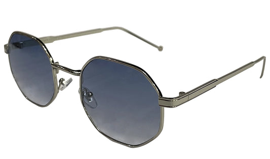 Blue Lenses with Silver Rim Hexagon Sunglasses