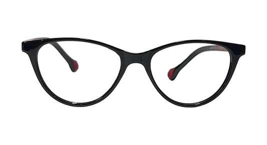 Glossy Black and Red Oval Eyeglasses