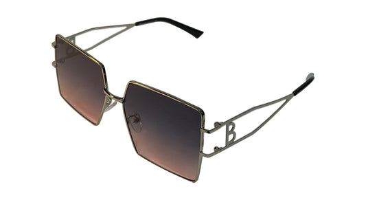 Purple Big Square Silver Metal Sunglasses