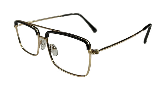 Dual Bridge Black and Golden Rectangle Eyeglasses