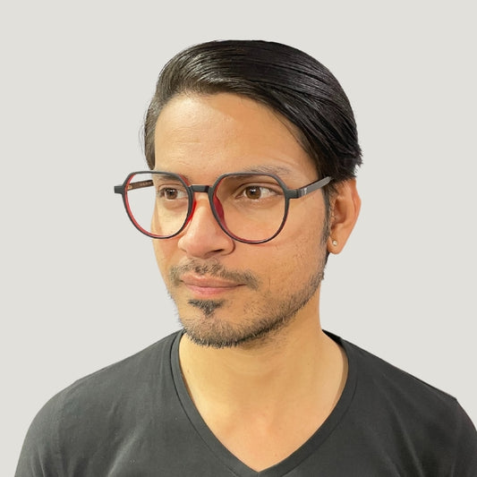 Matte Back & Red Round Eyeglasses