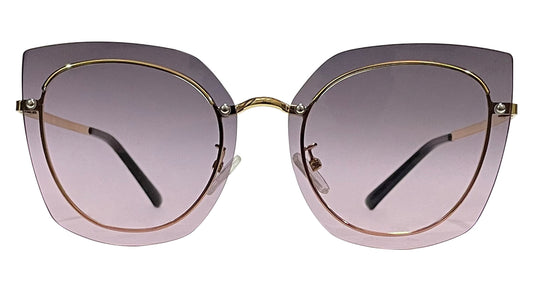 Golden Frame Dark Purple Round-Cateye Sunglasses