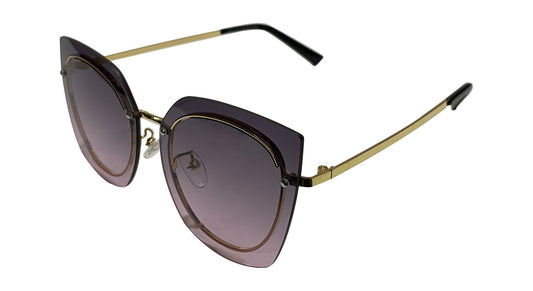 Golden Frame Dark Purple Round-Cateye Sunglasses