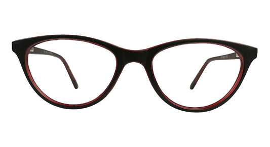 Matte Black & Red Oval Eyeglasses