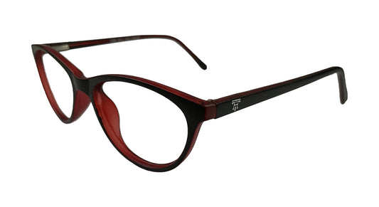 Matte Black & Red Oval Eyeglasses
