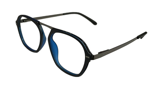 Matte Black and Gunmetal Round Eyeglasses