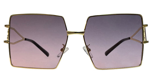Purple Big Square Golden Metal Sunglasses
