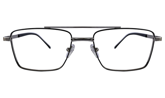 Silver and Black Rectangle Eyeglasses for Men