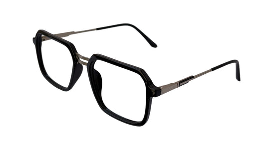 Black Rectangle Metal Eyeglasses with Double Bridge