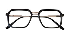 Black Rectangle Metal Eyeglasses with Double Bridge