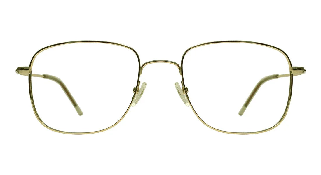 Square Gold Metallic Eyeglasses - front view, golden metal frame