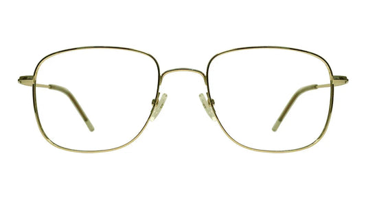 Square Gold Metallic Eyeglasses - front view, golden metal frame