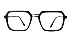 Matte Black Square Metal Eyeglasses with Double Bridge
