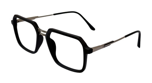Matte Black Square Metal Eyeglasses with Double Bridge