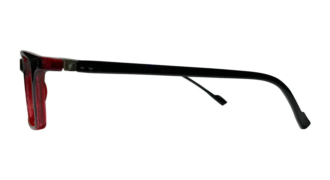 Black with Red Rectangle Eyeglasses - side profile view