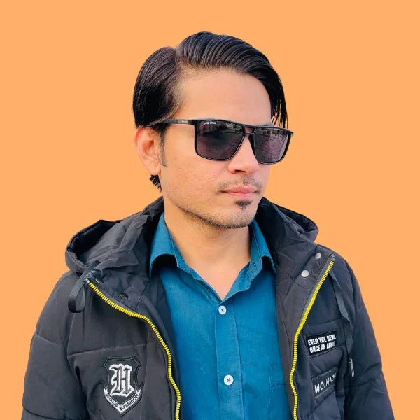 Tom Star Matte Black Frame with Dark Purple Lenses Sunglasses - Bombay Optical