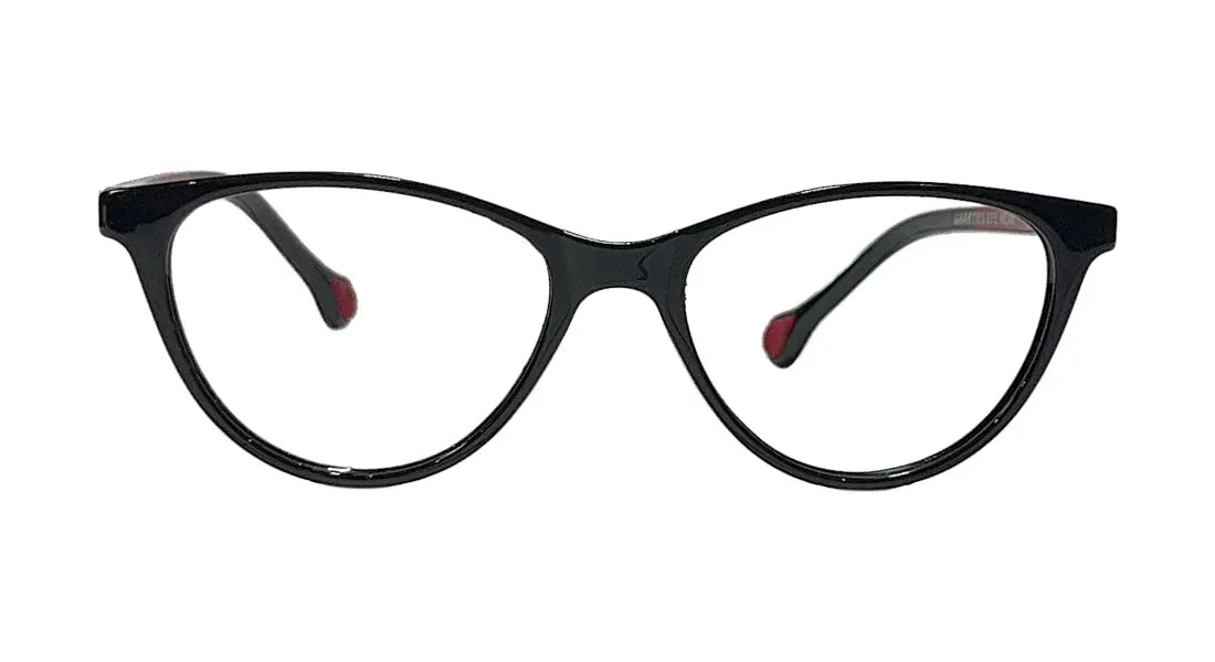 Glossy Black and Red Oval Eyeglasses - Bombay Optical