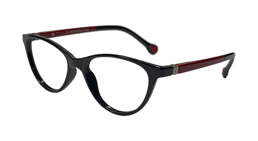 Glossy Black and Red Oval Eyeglasses