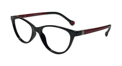Glossy Black and Red Oval Eyeglasses