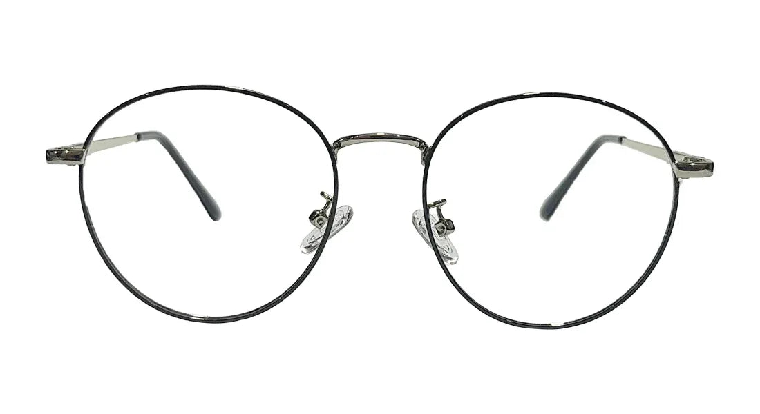 Black and Silver Round Eyeglasses - Bombay Optical