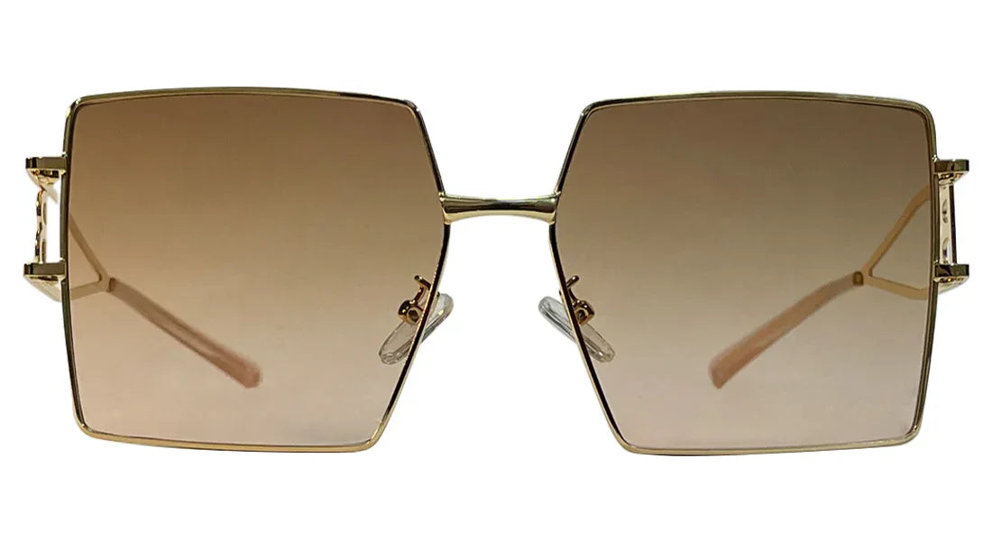 Brown Big Square Golden Metal Sunglasses - Bombay Optical