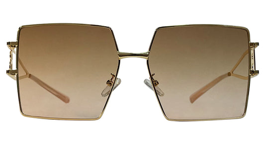 Brown Big Square Golden Metal Sunglasses