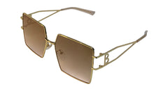 Brown Big Square Golden Metal Sunglasses
