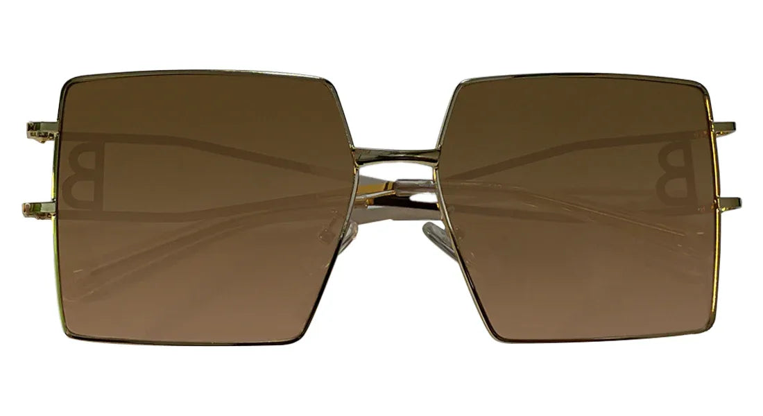 Brown Big Square Golden Metal Sunglasses - Bombay Optical