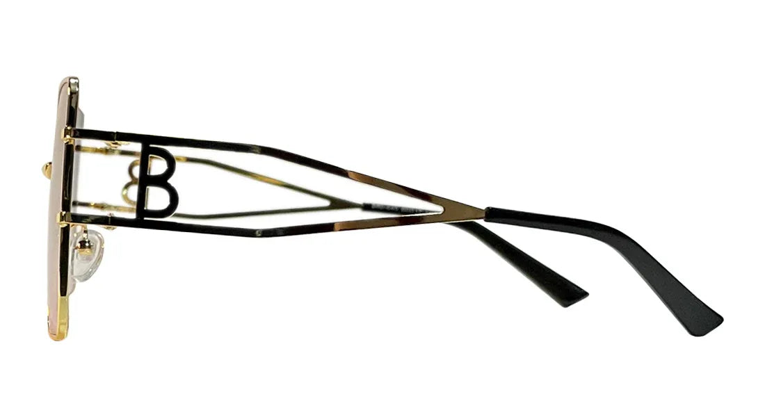 Purple Big Square Golden Metal Sunglasses - Bombay Optical