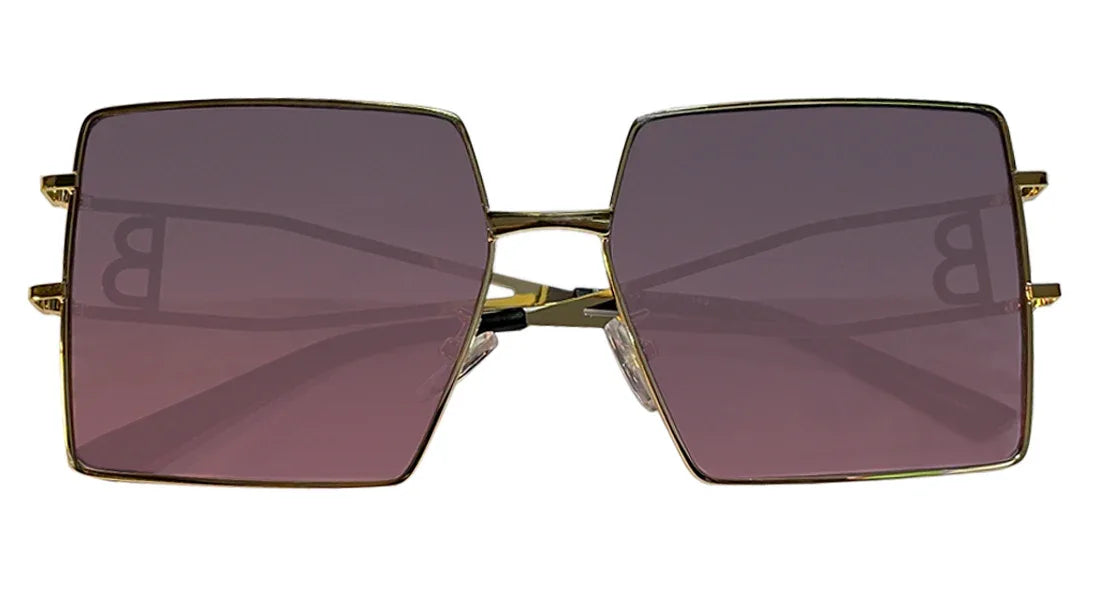 Purple Big Square Golden Metal Sunglasses - Bombay Optical