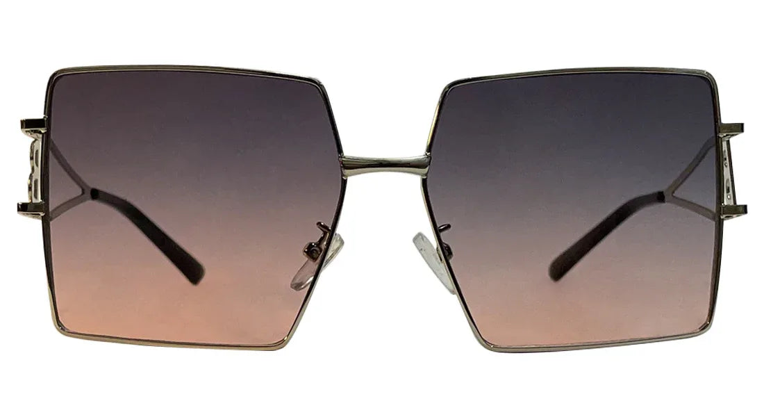 Purple Big Square Silver Metal Sunglasses - Bombay Optical