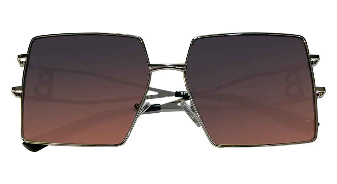 Purple Big Square Silver Metal Sunglasses - Bombay Optical