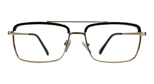 Dual Bridge Black and Golden Rectangle Eyeglasses