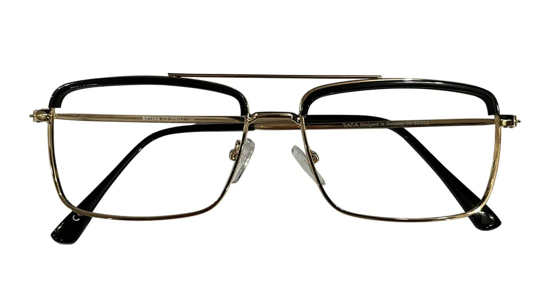 Dual Bridge Black and Golden Rectangle Eyeglasses - Bombay Optical