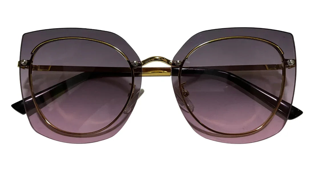 Golden Frame Dark Purple Round-Cateye Sunglasses - Bombay Optical