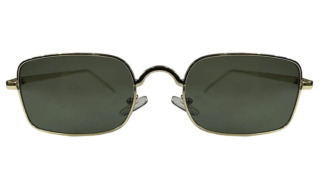 Green Lenses With Golden Rim Rectangle Sunglasses - Bombay Optical