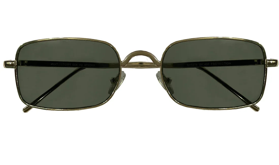 Green Lenses With Golden Rim Rectangle Sunglasses - Bombay Optical