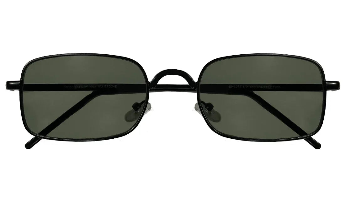 Green Lenses With Matte Black Rim Rectangle Sunglasses - Bombay Optical