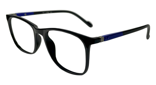 Glossy Black with Blue Square Eyeglasses