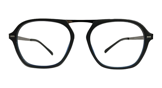 Matte Black and Gunmetal Round Eyeglasses