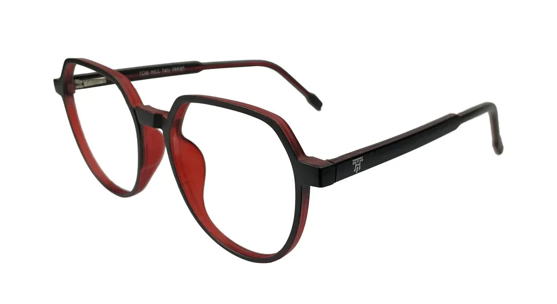Matte Back & Red Round Eyeglasses - Bombay Optical