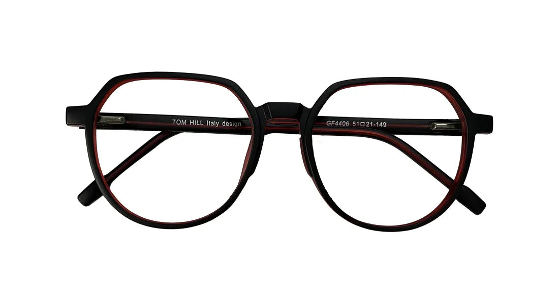 Matte Back & Red Round Eyeglasses - Bombay Optical