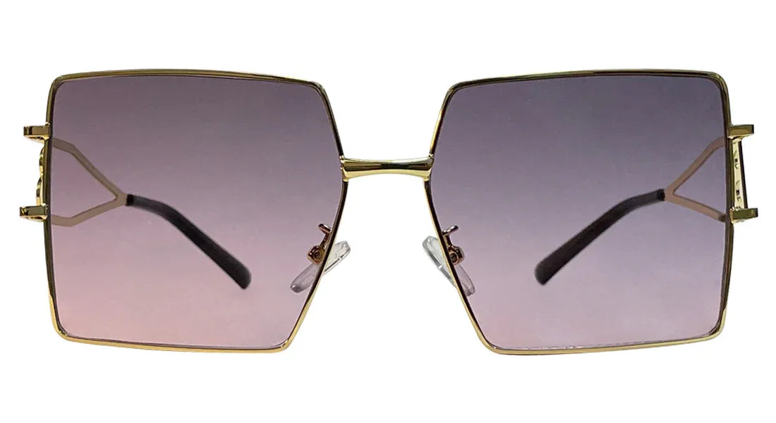 Purple Big Square Golden Metal Sunglasses - Bombay Optical