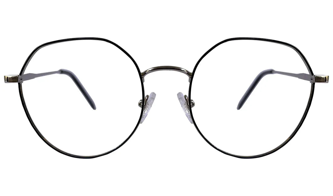 Silver and Black Hexa-round Eyeglasses - Bombay Optical