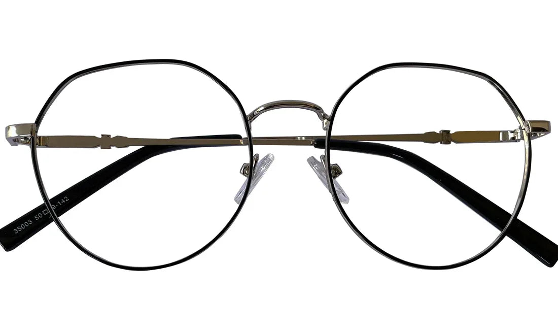Silver and Black Hexa-round Eyeglasses - Bombay Optical