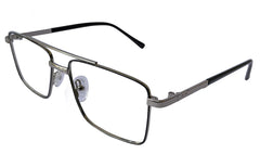 Silver and Black Rectangle Eyeglasses for Men