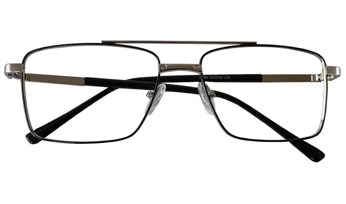 Silver and Black Rectangle Eyeglasses for Men - Bombay Optical